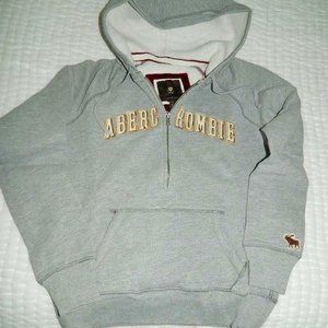 Vintage Abercrombie Grey 1/2 zip Pull over Hoodie Sweat Shirt Jr LRG , EUC